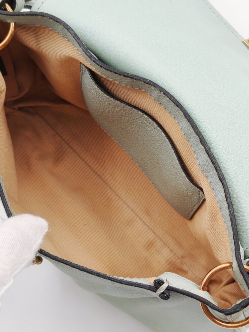 Chloé Elsie Mint Green Leather Shoulder Bag Gold Turn Lock - Picture 10 of 13